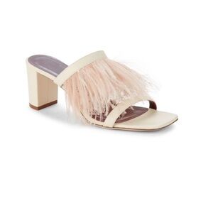 STAUD Franka Feather-Trim Leather Heeled Sandals